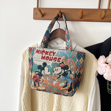 跨境卡通菱格兔子米奇手提包女双面刺绣包时尚百搭上班手拎便当包