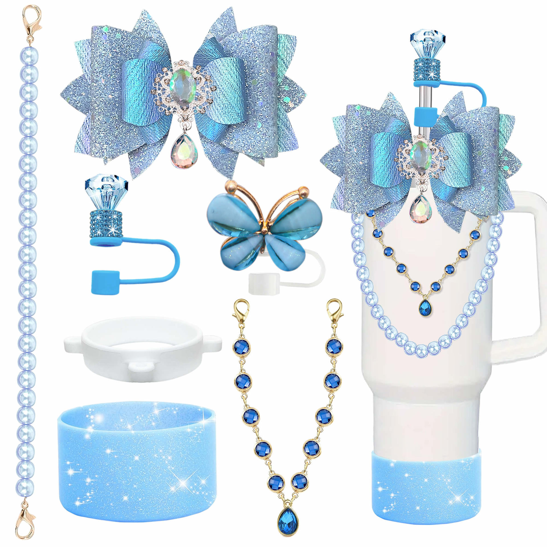Accesorios de taza Stanley colgante de cuerda de mano flor de silicona gorra de paja de peluche colgante de taza cadena de taza de color cubierta de taza