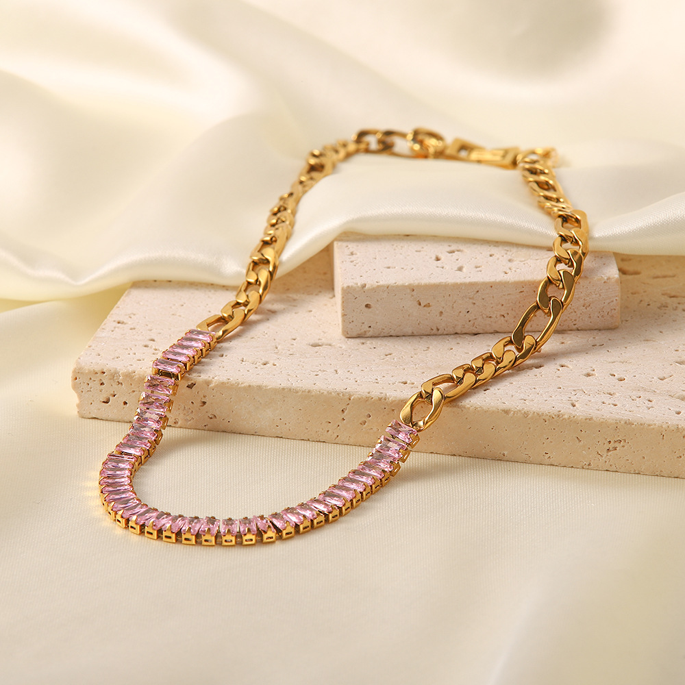 Glam Geometric Stainless Steel Titanium Steel Gold Plated Zircon Necklace