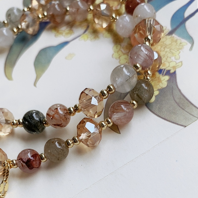 Pulsera de cristal de pelo colorido natural pulsera femenina cerradura de seguridad de moda nacional pulsera de cristal multicapa pulsera de regalo para novia