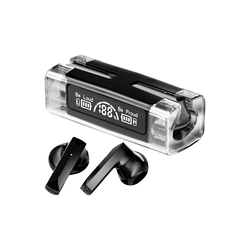 Audífonos inalámbricos Bluetooth D32 personalizados para exportación OEM, con pantalla digital transparente, batería de ultra larga duración y alta calidad.