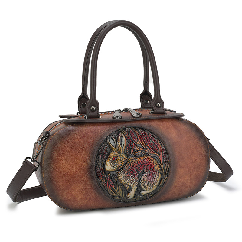 Chinese Style Embossed Boston Handbag - Large Capacity Versatile Casual Commuter Bag For Women - Thumbnail 5