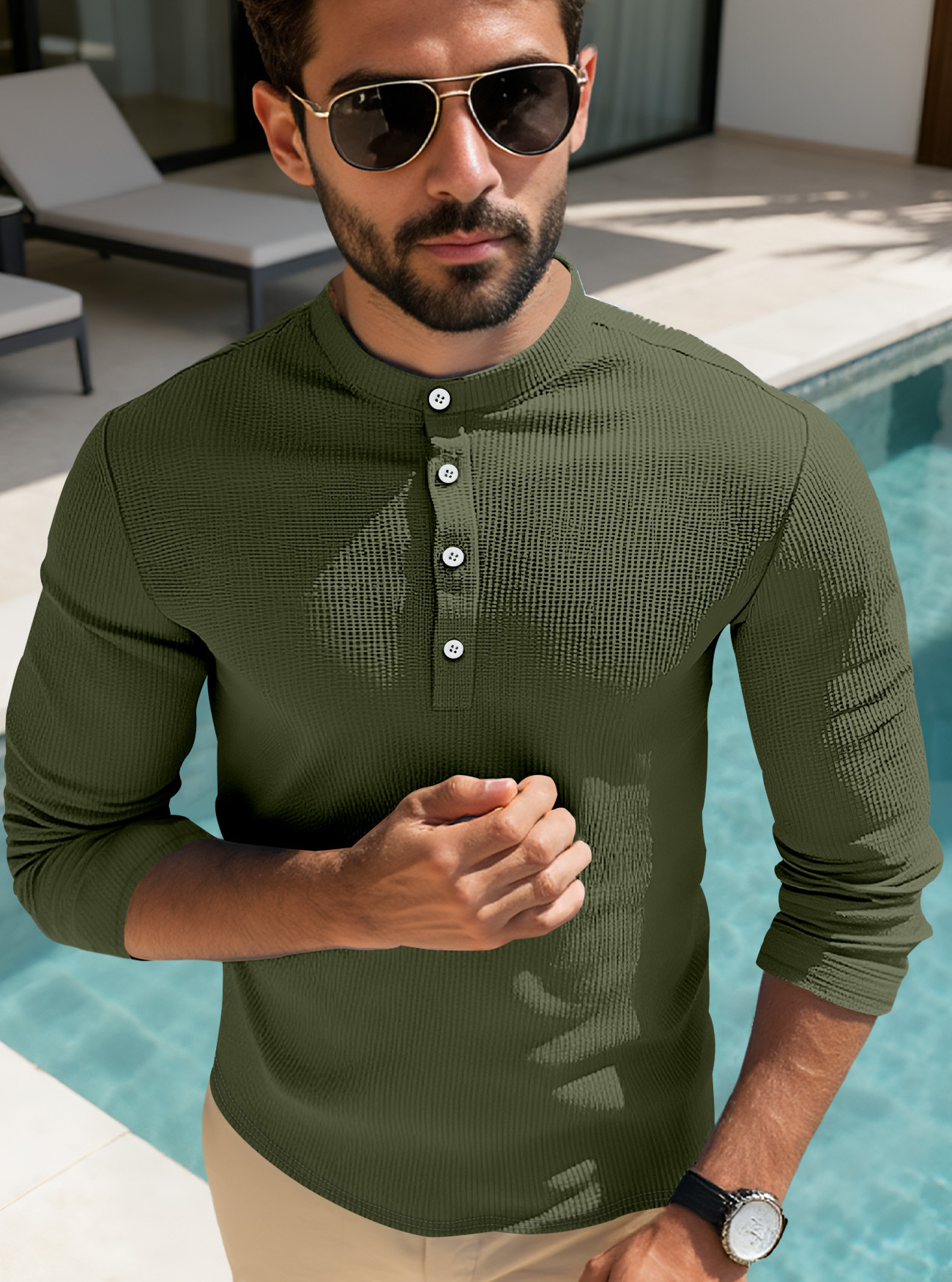 Monochrome Polo Shirt For Men With Stand Collar And Button Placket_voghion.com