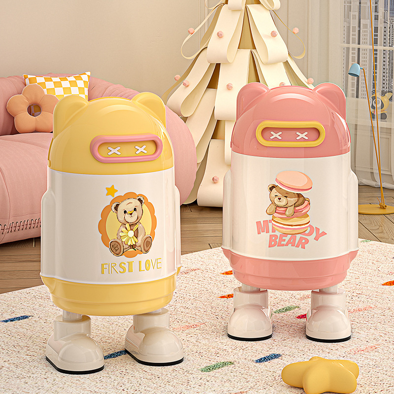 Teddy Bear Co-Branded Paper Basket for Home Living Room, High-Looking Bathroom, Toilet with Lid, Bedroom, Cute Creative Trash Can