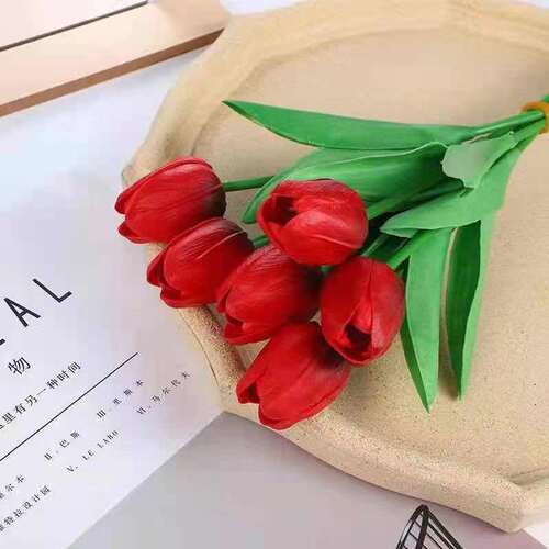 Simulated flower moisture-handled tulip home living room decoration photo prop small and fresh fake flower bedroom decoration