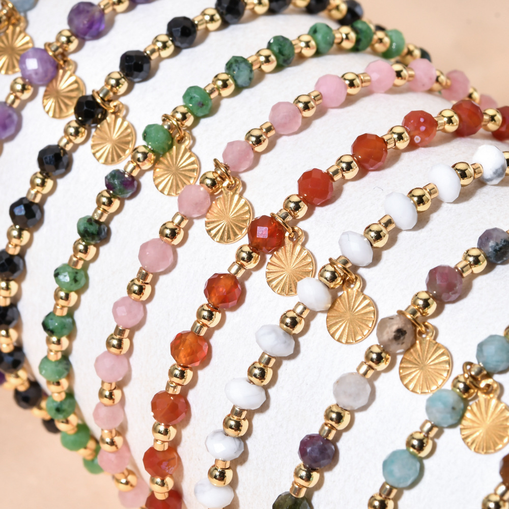 304 Stainless Steel, Agate Chain Material Beaded Chain Chain Type 1 Piece Quantity Vintage Style Classic Style Geometric 304 Stainless Steel Agate Beaded Chain Beaded Bracelets Wholesale