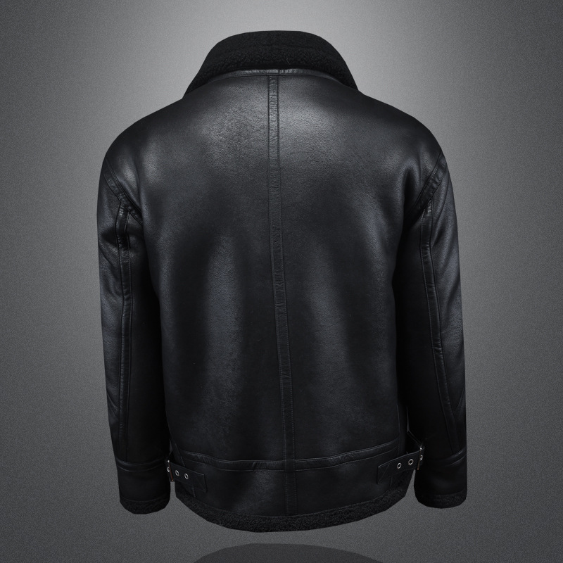 皮毛一体男士冬季大码加绒加厚皮衣短款机车服皮袄男装羊羔毛外套