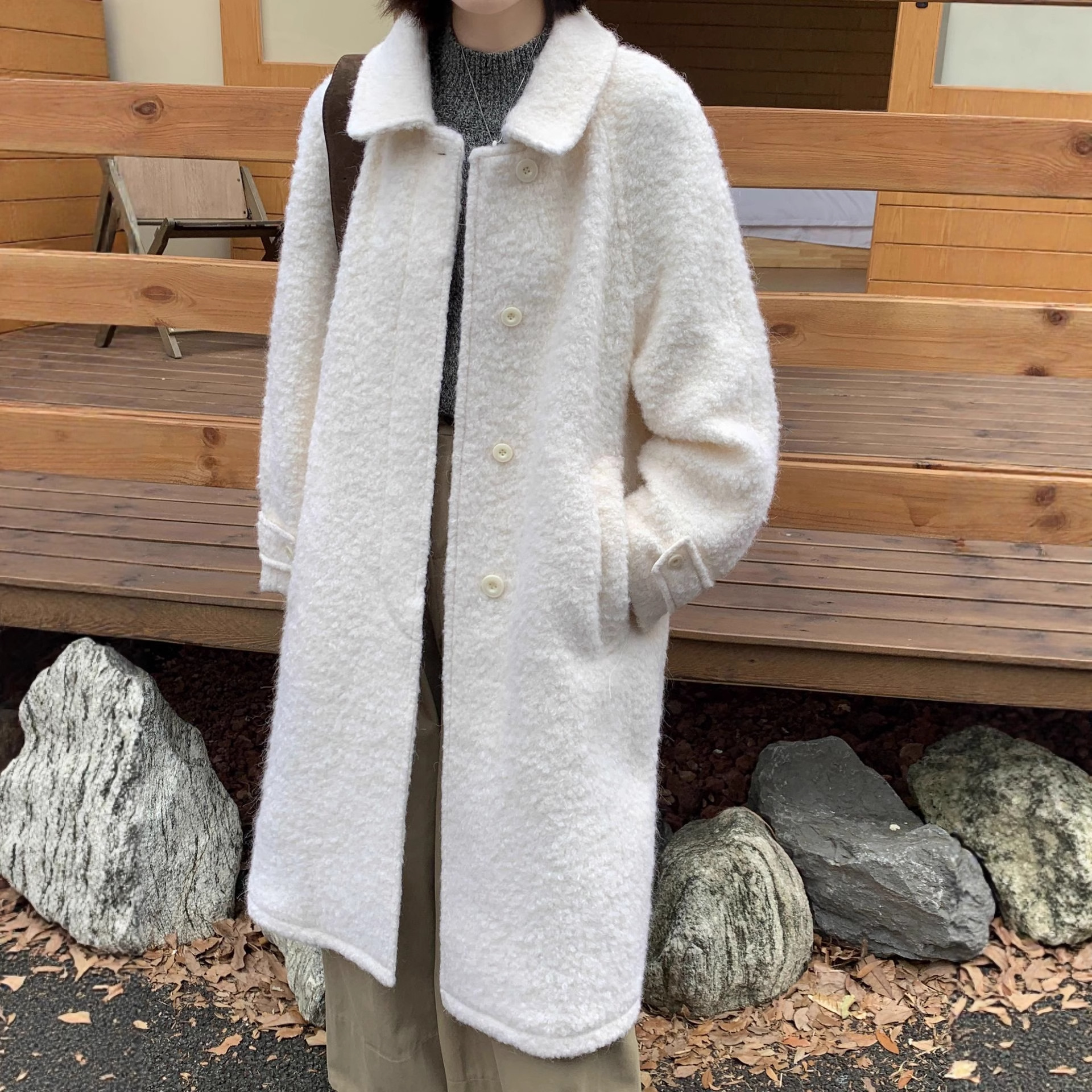 6192 Autumn/Winter New Thickened Lined Alpaca Loop Wool Coat for Women, Long Cocoon Style, Elegant and Slimming Wool