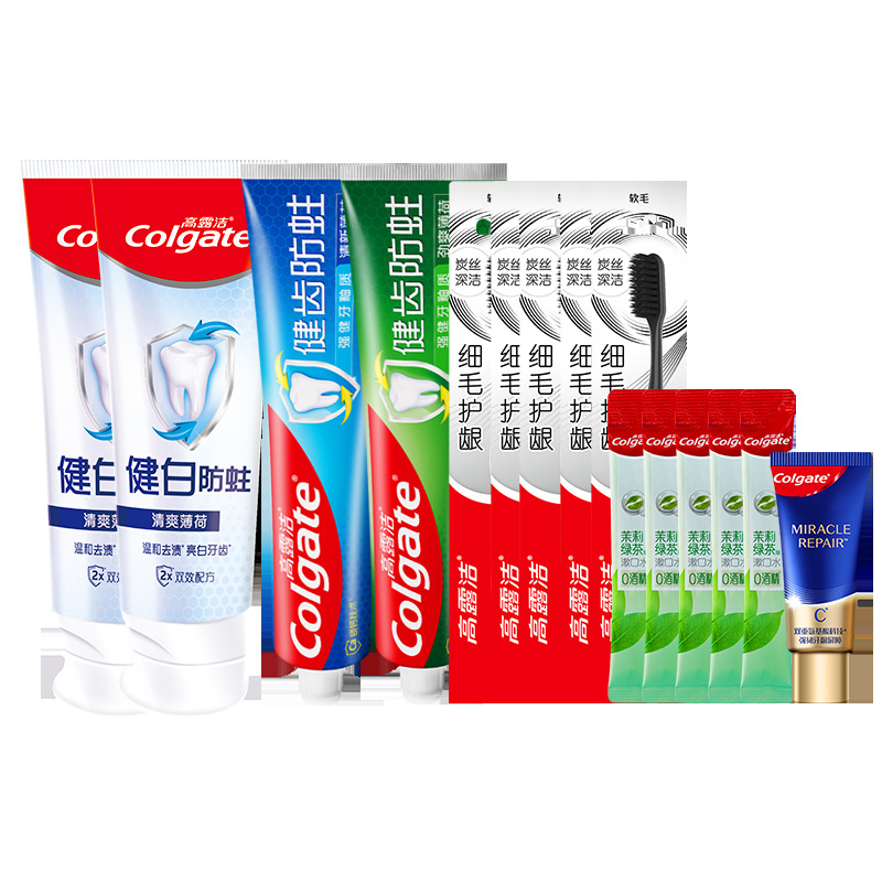 高露洁健齿防蛀牙膏牙刷漱口水1组开学季学生装