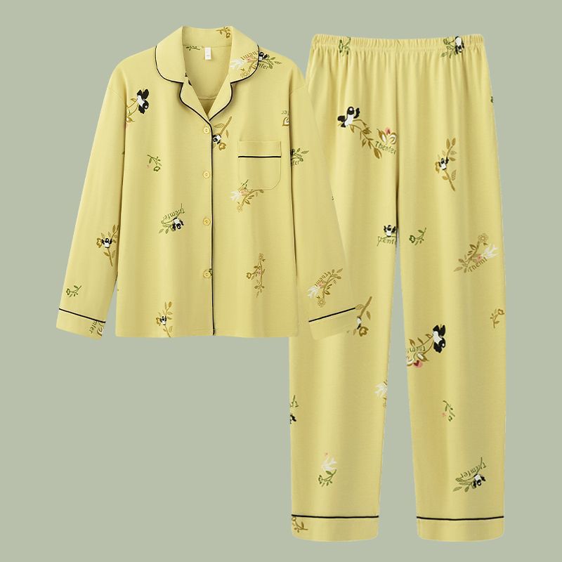 Nuevo algodón madres pijamas mujeres de otoño primavera y otoño de manga larga tamaño grande delgado se puede usar fuera conjunto de ropa de casa