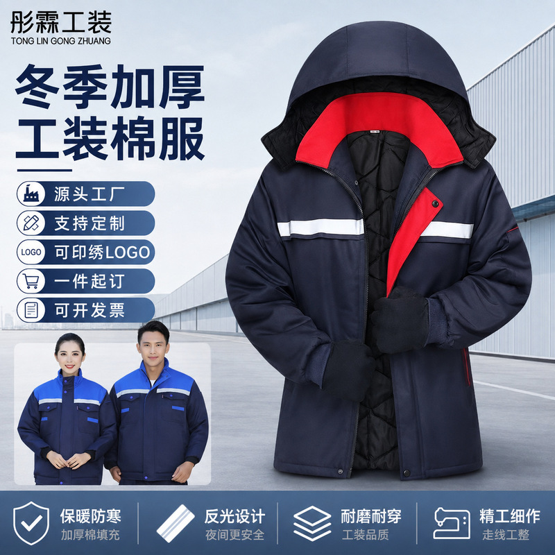 Winter labor protection clothing cotton-padded jacket overalls thickened overalls cotton-padded jacket construction site workshop cold storage machine repair cold-proof cotton-padded jacket
