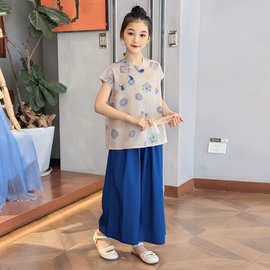 女童汉服套装儿童新中式表演服夏季女大童国风阔腿裤女孩古风唐装
