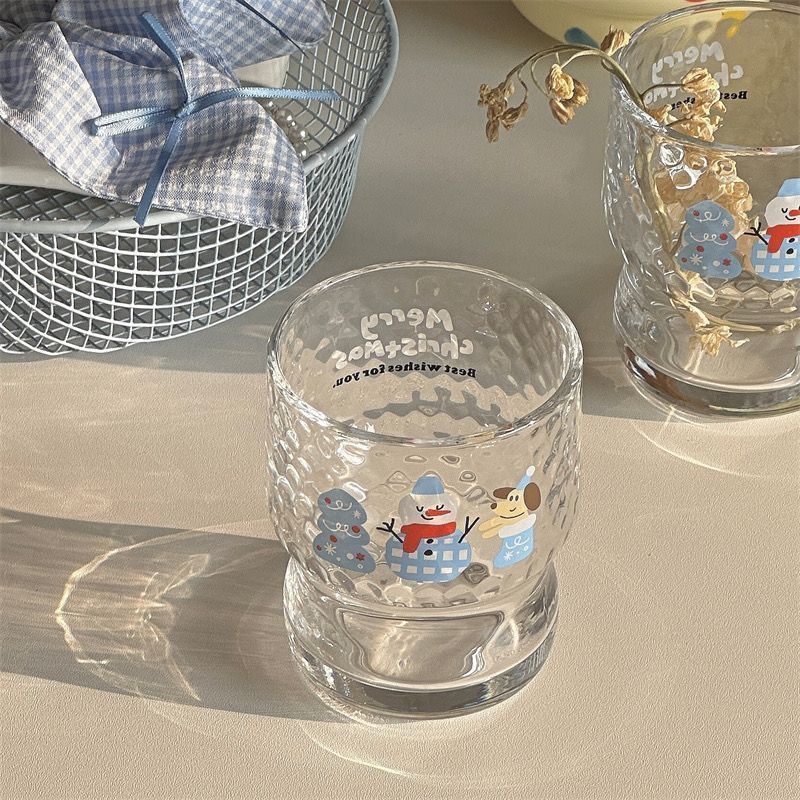 Cute Crushed Ice Christmas Snowman Glass Cup High-Value Drinking Cup Snow King Xiaobao Cup Niche Ins Gift