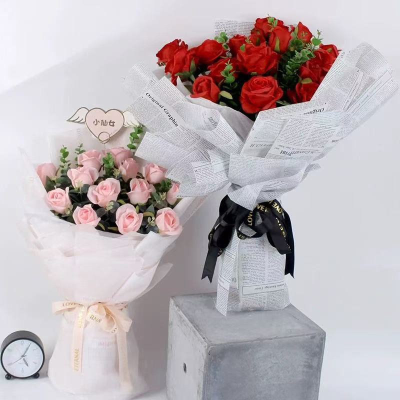 Huasei Hanzhu periódico inglés papel de embalaje de flores Hansu papel de niebla papel de superficie semitransparente OPP impermeable florista flor artística