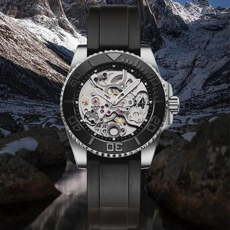 Spot Cross-Border Automatic Mechanical Watch Hollow Bottom Men's Mechanical Watch Business Waterproof Watch Manufacturer Gift