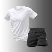 冰丝短袖套装男夏季新款运动户外跑步休闲情侣青年两件装潮可二开