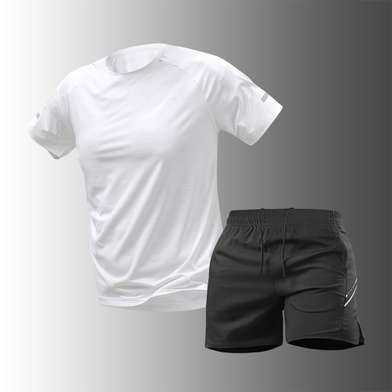 Ice Silk Short-Sleeved Suit Men's Summer New Sports Outdoor Running Casual Couple Youth Two-Piece Trendy Two-Piece Suit