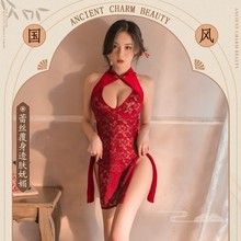 爱之谜窈窕淑女快感套装旗袍刺绣连体裙红色情趣内衣性感制服盒装