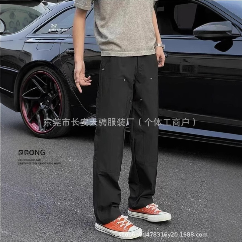 2025 Summer American Trendy New Black Cargo Pants Men's Carhartt Logging Pants Double Knee Versatile Long Pants