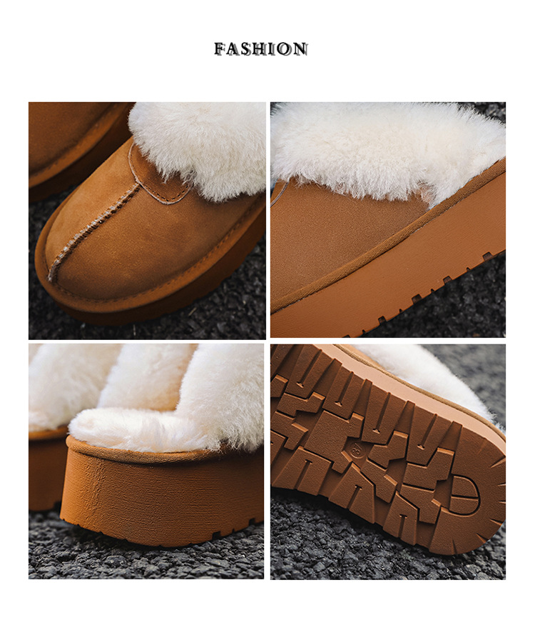 Papuci pufoși cu talpă groasă, din blană nouă, cizme de zăpadă pentru femei, pentru a se încălzi și a se proteja de alunecarea din bumbac._voghion.com