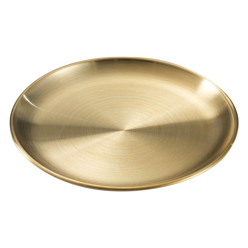 Корейская тарелка для барбекю из нержавеющей стали 304, золотая круглая тарелка для закусок, десертная тарелка, утолщенная неглубокая тарелка для шведского стола, тарелка из кощенной кости