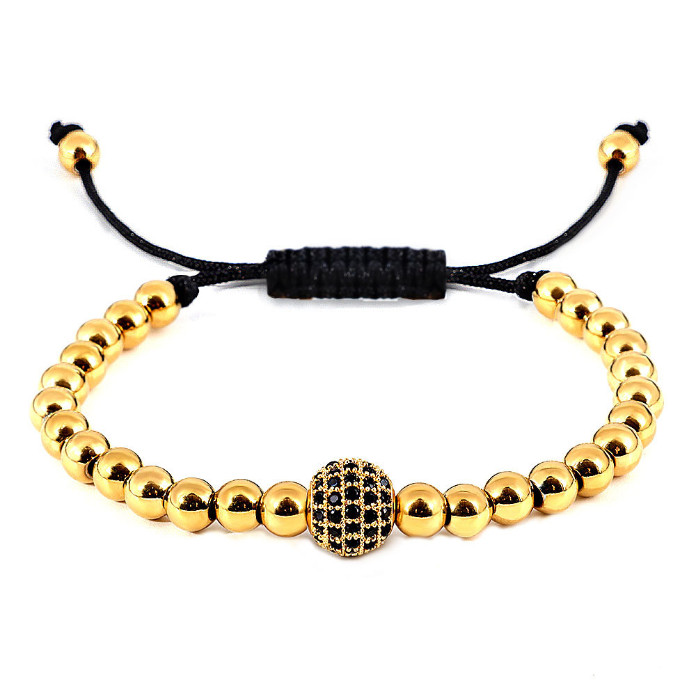 16g Weight Vacuum Plating Gold Plating Process 18K Gold Plated Plating Material Casual Solid Color Stainless Steel Inlay Artificial Gemstones 18K Gold Plated Vacuum Plating Men'S Bracelets Men Beaded Bracelets