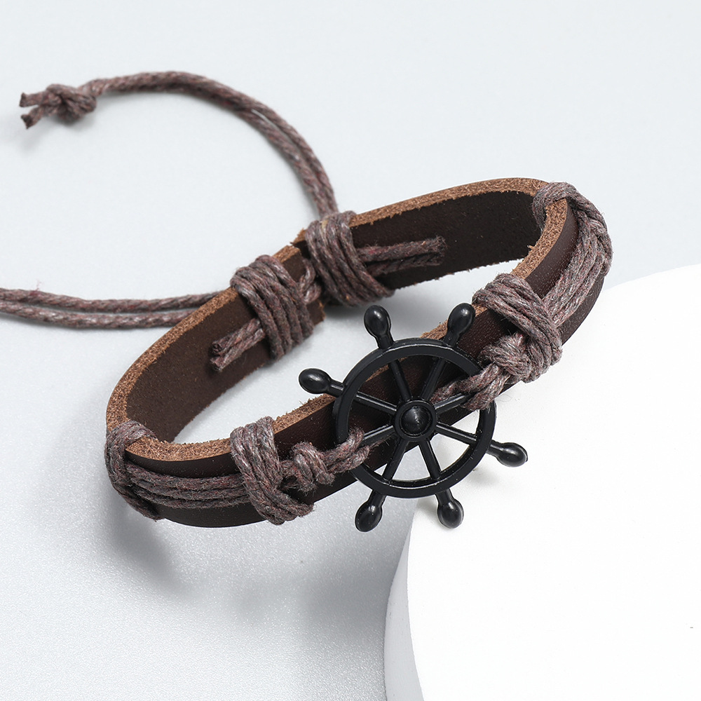 personalized retro woven black rudder leather bracelet