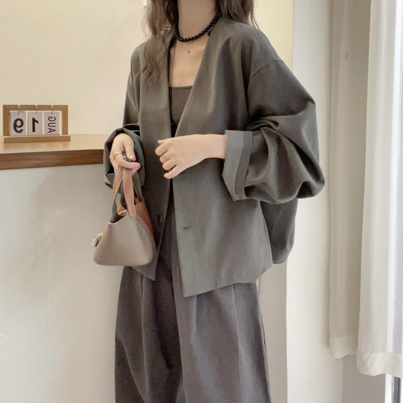 2025春秋新款英伦风V领通勤外套女宽松显瘦潮流气质减龄|undefined
