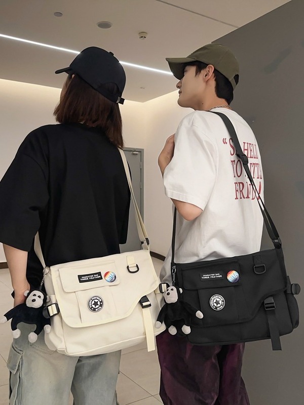 New Men's Shoulder Bag, Simple and Fashionable, Campus Class Bag, Student Bag, Harajuku Large Capacity Crossbody Bag for Men and Women
