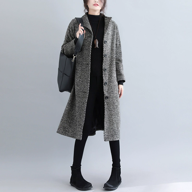 Демисезонный шерстяной тренч, кардиган, куртка, для женщин plus size, коллекция 2021 года, корейский стиль