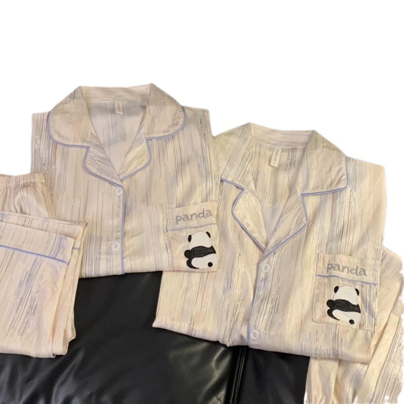 Primavera y otoño pijamas pareja de hombres y mujeres de manga larga de seda de hielo de alto grado Panda más tamaño traje de invierno