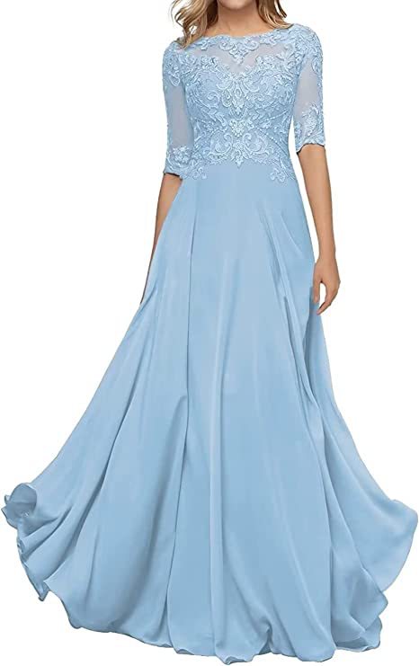 Nuevo Comercio exterior Amazon popular vestido de noche de encaje cuello redondo elegante adelgazamiento gasa largo piso-longitud vestido de banquete