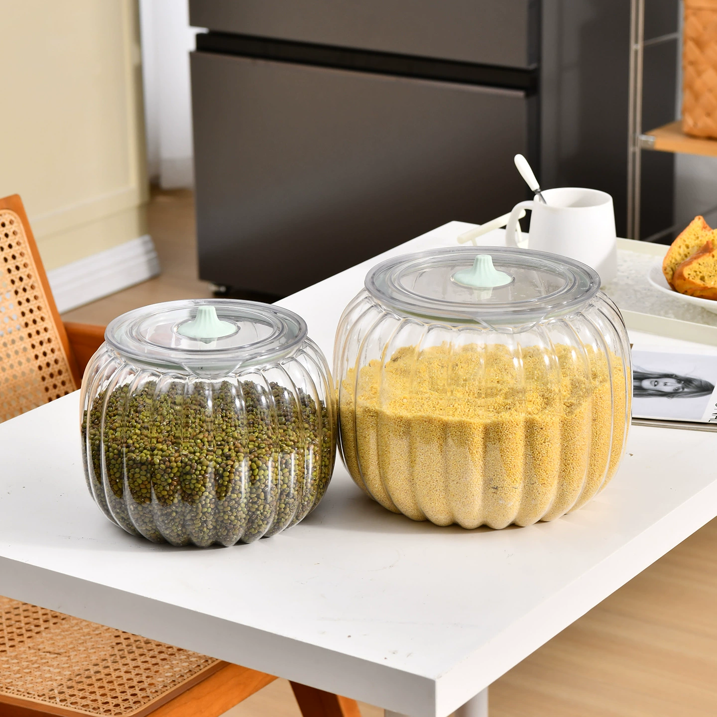 Герметичная пластиковая банка для конфет, риса и других продуктов, в форме тыквы на Хэллоуин, для кухни, пищевой пластик.