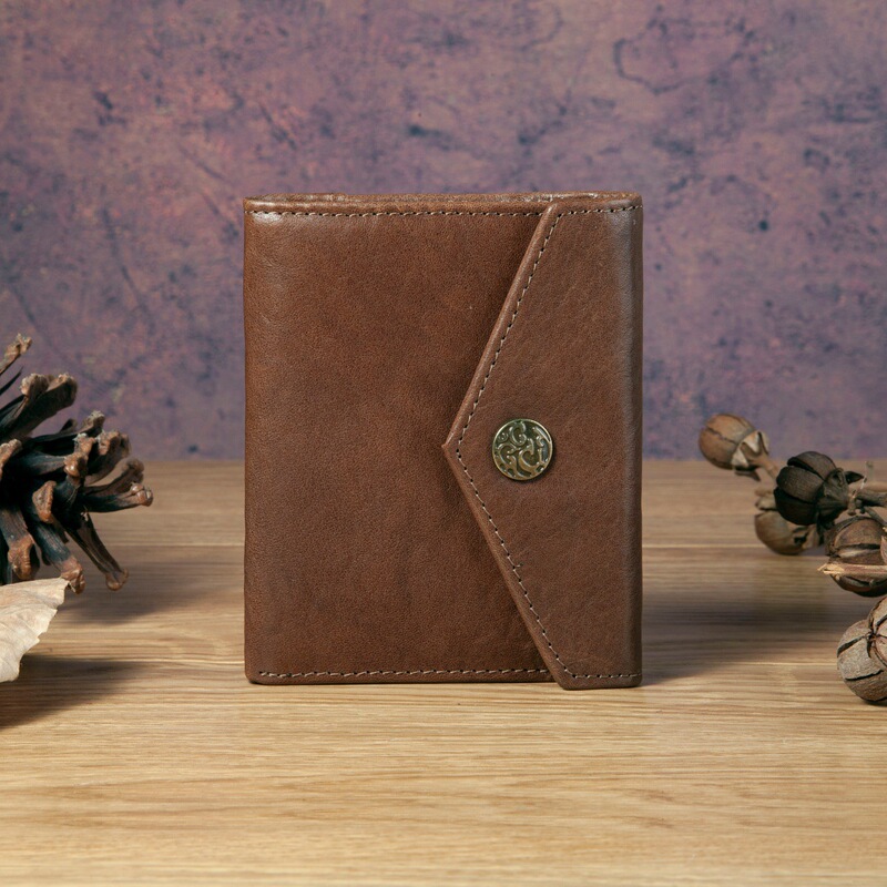1194 Wallet Genuine Leather Oil Wax First Layer Cowhide Vertical Card Holder Short Style 70% off Wallet Cross-Border Wholesale Vegetable-Tanned Cowhide