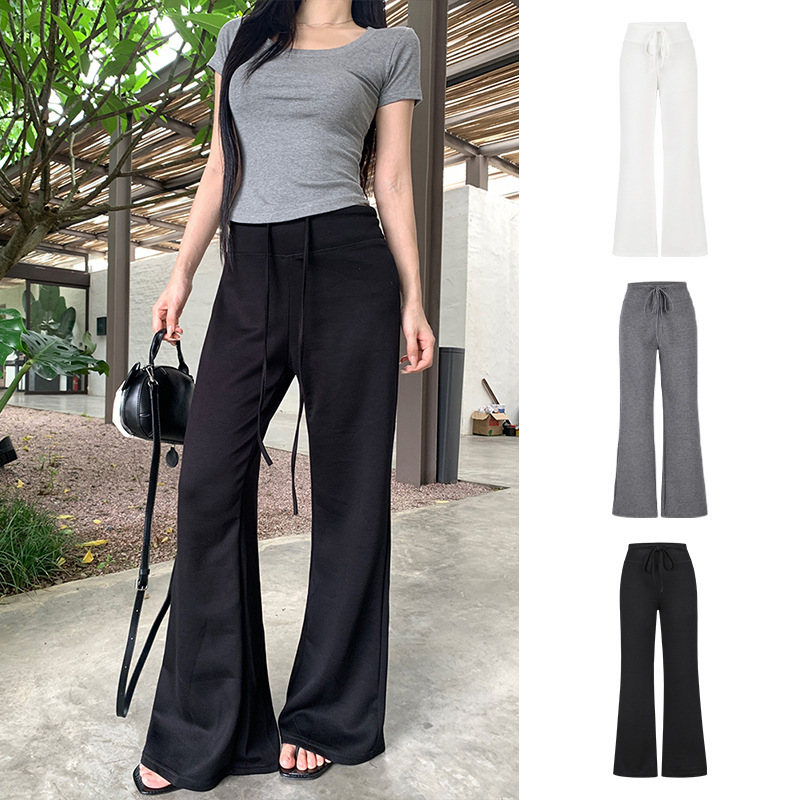 Moses Queen/Moxi Black Pants Elastic Waist Drawstring Casual Pants Summer Loose Straight Floor-Length Pants