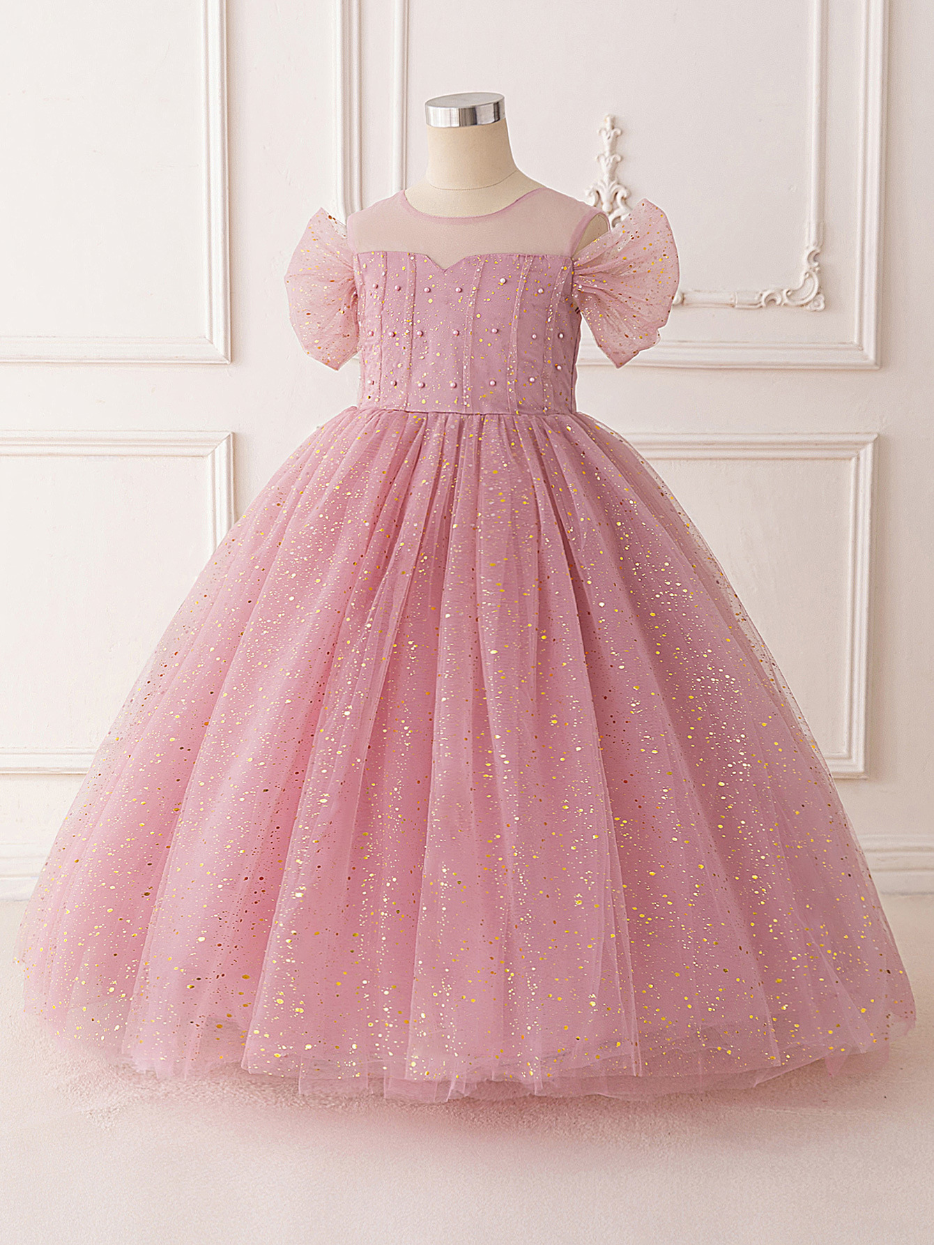 Niñas lindo vestido de princesa dulce vestido de tutú de boda de niña de las flores nuevo vestido de fiesta de cumpleaños de lentejuelas de moda
