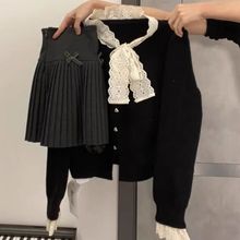 小香风穿搭套装女秋冬新款蕾丝拼接针织毛衣搭配毛呢短裙子两件套