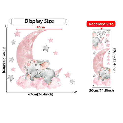 BR93094 Pink Moon Stars Sleeping Elephant Wall Sticker New Cartoon Children's Room Wall Decoration Sticker