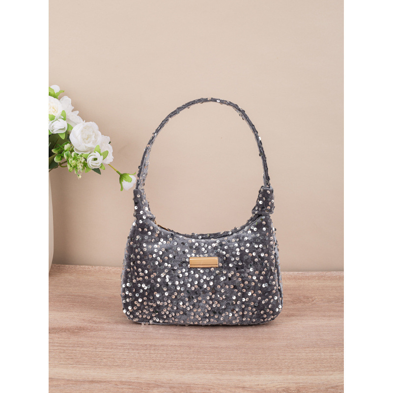 Bolsa de hombro de moda de color sequilla, bolso de hombro de mujer de verano blingbling, bolso de perlas de nicho, bolso debajo de la axila image 9