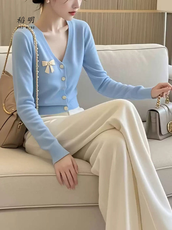 韩版甜美风针织开衫新款长袖毛衣法式慵懒宽松上衣显瘦氛围感套装|undefined