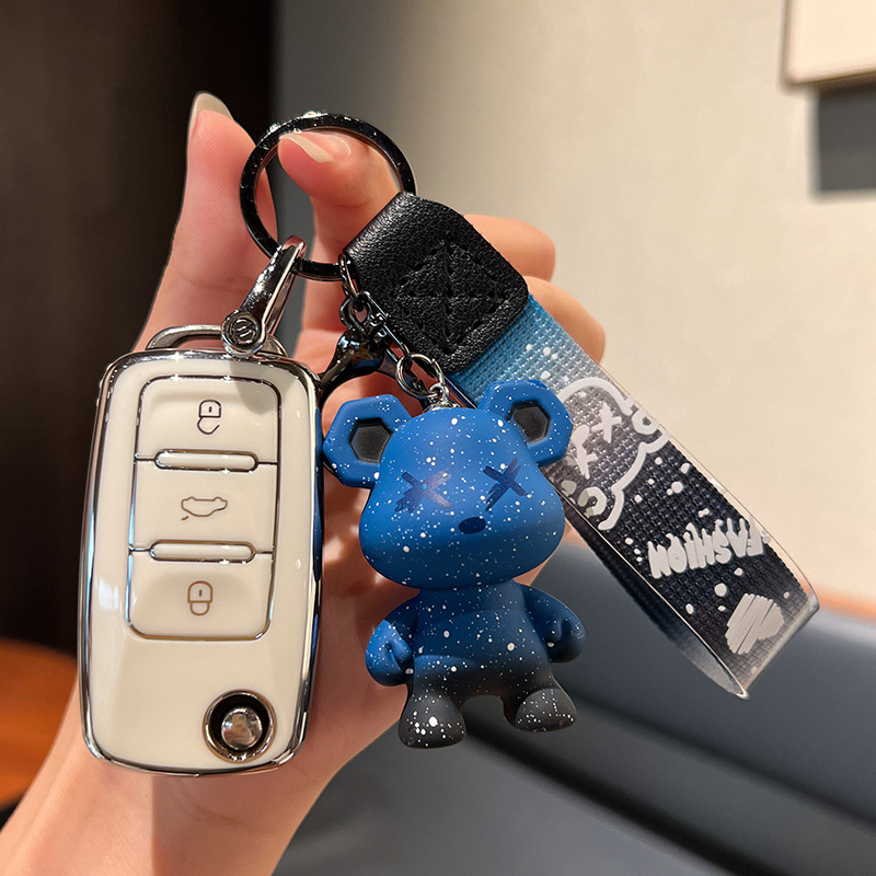 Skoda A-접이식 3 키 [싱글 쉘 화이트] + 블루 폭력 곰 펜던트
