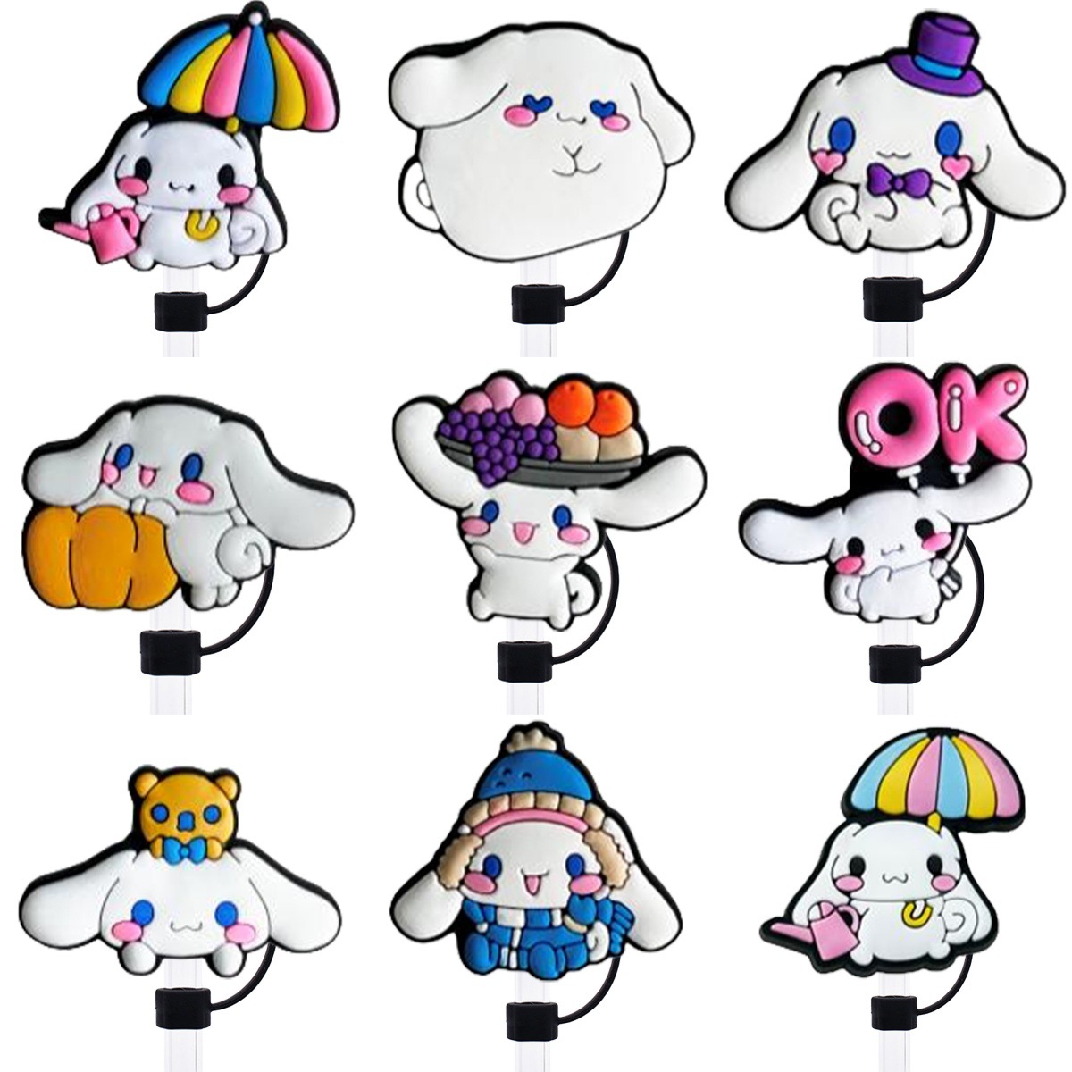 新款三麗鷗吸管帽創意diy防塵塞10mm直徑可重複使用軟硅膠吸管套