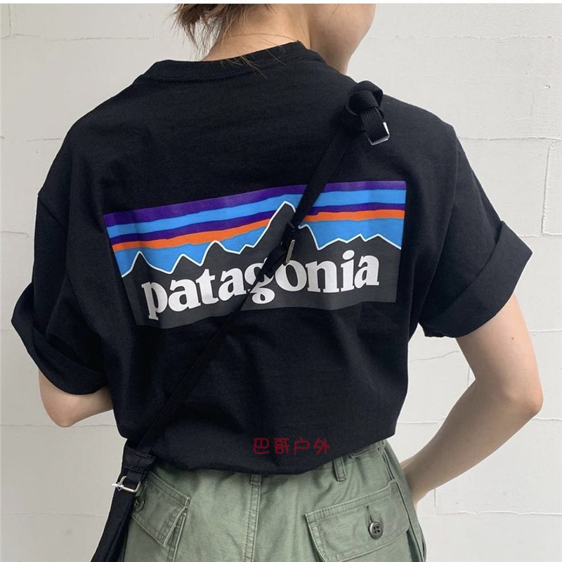 26 New Models of Patagonia Outdoor Short-Sleeved T-Shirts for Men and Women, Classic P-6 Mountain Print T-Shirts, Versatile