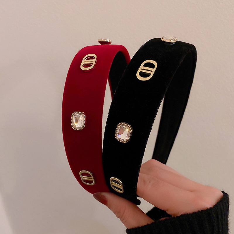 Autumn and Winter Korean Style Diamond Letter Hairband Internet Celebrity Elegant Chanel Style Headband All-match Wide-brimmed Elevated Cranial Top Hair Headband