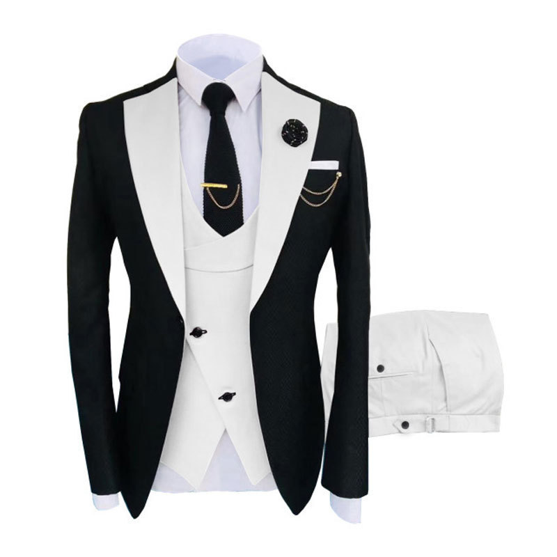 Men's Three-Piece Suit, Korean Style Slim Fit Business Banquet Host Clothing, Groomsmen Clothing, Groom's Wedding Attire