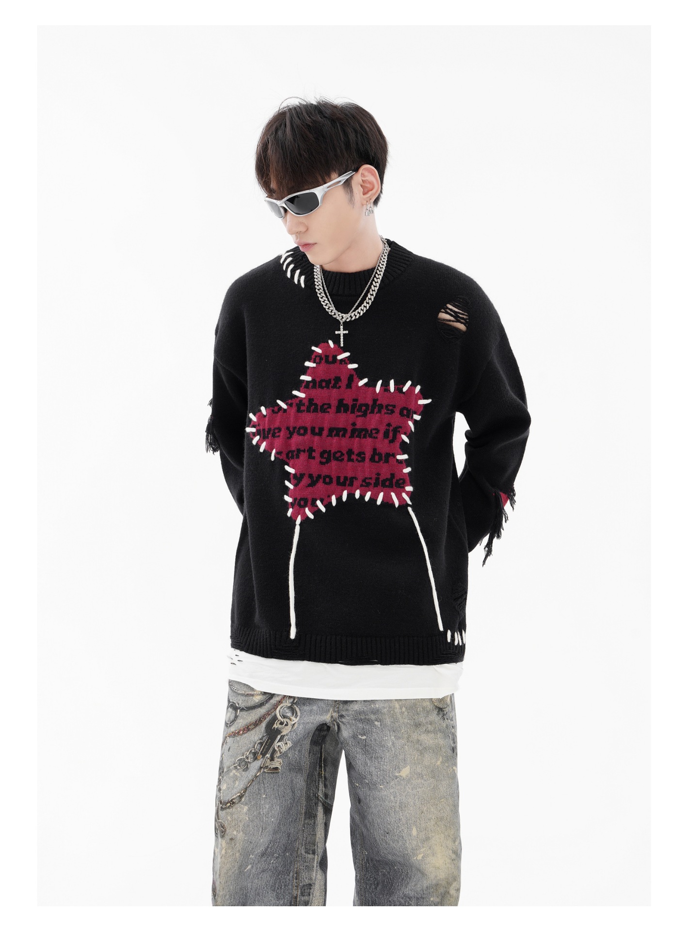 Maglione uomo in maglia stile streetwear con dettagli stella_voghion.com