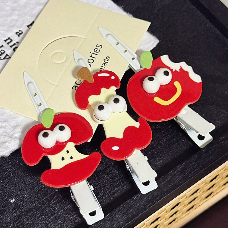 趣味可爱立体红苹果发夹搞怪表情包头ins发卡创意刘海侧边无痕夹|undefined