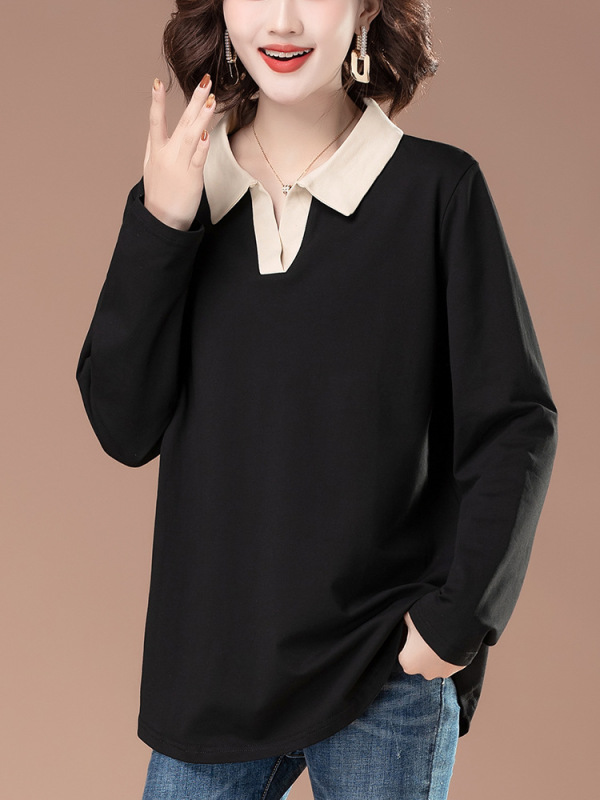 純綿の長袖のtシャツの女性の中の長さの2024の新型のゆったりしているのが見えます。|undefined