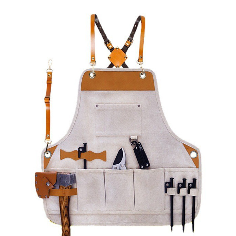 Delantal de lona engrosada transfronteriza PU delantal de cuero suave peluquería tienda de té de leche ropa de trabajo electricista herramientas de carpintería delantal