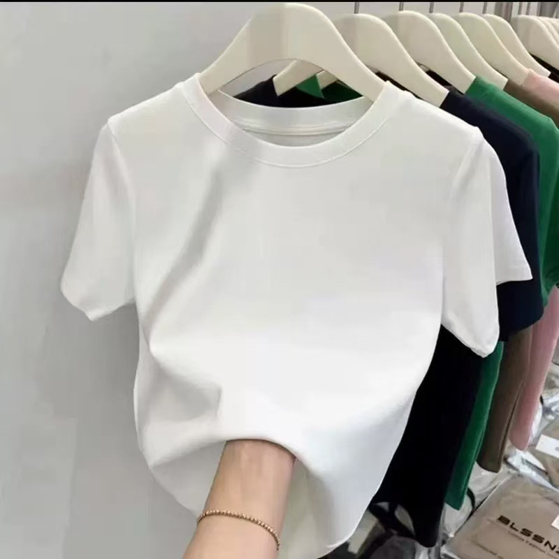 Pure Cotton Short-sleeved T-shirt Women's White Slim-fit Short T-shirt Summer New Half-sleeved Slim-fit Inner Base Shirt Top